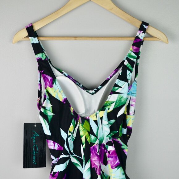 Aqua Green Women's Floral Swimsuit Tie Front Medium New - Picture 5 of 6